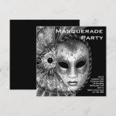 Invitation Bal masqué noir et blanc (Devant / Derrière)