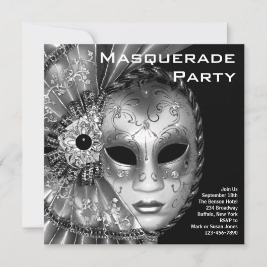 Invitation Bal masqué noir et blanc (Devant)