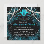 Invitation Bal masqué noir et bleu sarcelle (Dos)