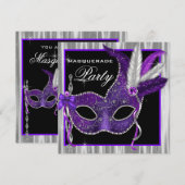 Invitation Bal masqué noir et violet (Devant / Derrière)