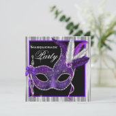 Invitation Bal masqué noir et violet (Debout devant)