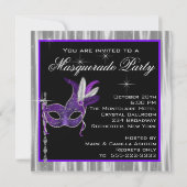 Invitation Bal masqué noir et violet (Dos)
