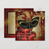 Invitation Bal masqué noir rouge et or (Devant / Derrière)