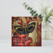 Invitation Bal masqué noir rouge et or (Debout devant)