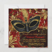 Invitation Bal masqué noir rouge et or (Devant)