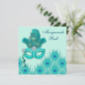 Invitation Bal masqué Paon Bleu Vert Aqua (Debout devant)
