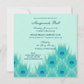 Invitation Bal masqué Paon Bleu Vert Aqua (Dos)