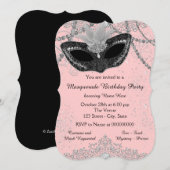 Invitation Bal masqué rose et noir (Devant / Derrière)