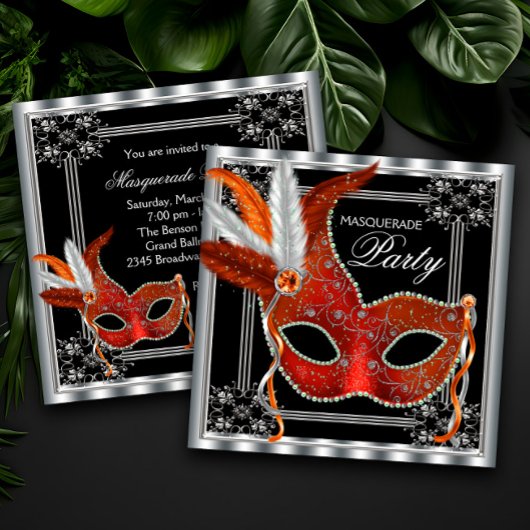 Invitation Bal masqué rouge et noir