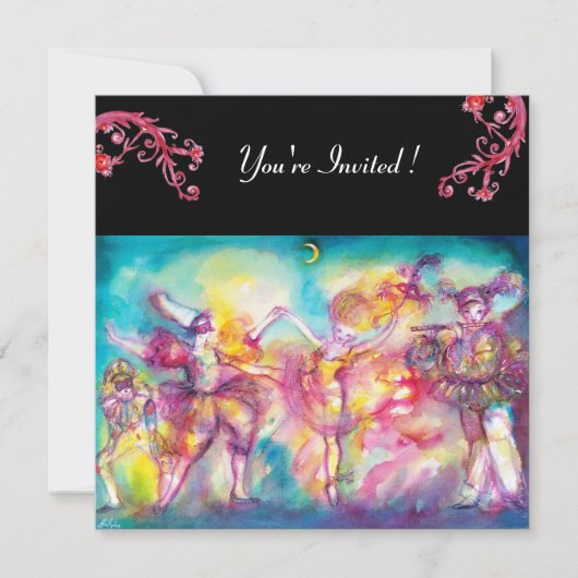 Invitation BAL MASQUÉ ,rouge floraisons (Devant)