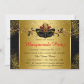 Invitation Bal masqué rouge, noir et or (Dos)