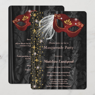 Invitation Bal masqué royal Masque rubis sur velours noir