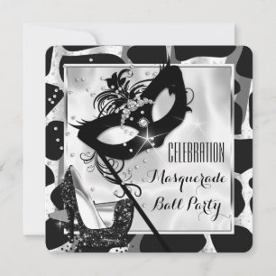 Invitation Bal masqué sauvage noir et blanc