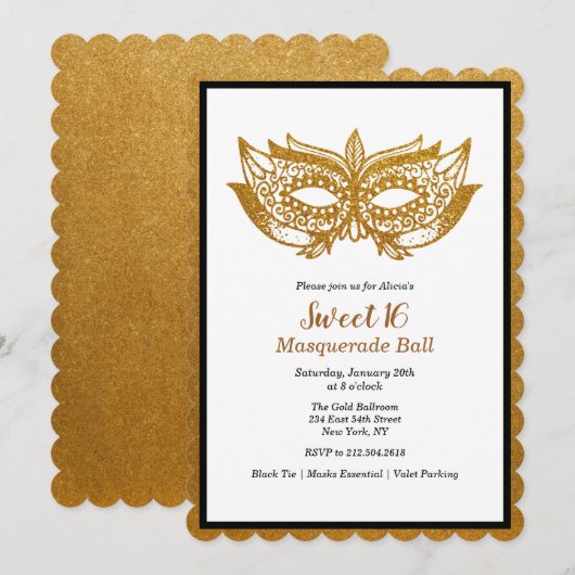Invitation Bal masqué Sweet 16 (Devant / Derrière)