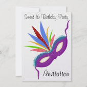 Invitation Bal masqué Sweet 16 Masque de fête violet (Devant)