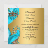 Invitation Bal masqué Teal Blue Masques Or 3 (Dos)