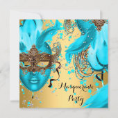 Invitation Bal masqué Teal Blue Masques Or 3 (Devant)