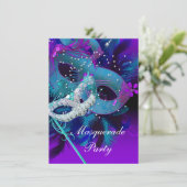Invitation Bal masqué Teal Blue Purple Masques (Debout devant)