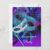 Invitation Bal masqué Teal Blue Purple Masques (Devant)