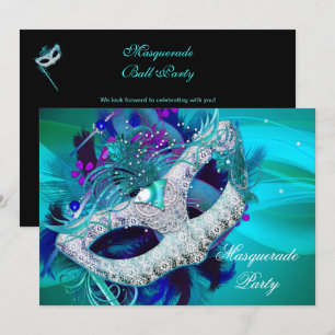 Invitation Bal masqué Teal Blue Purple Masques D