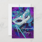 Invitation Bal masqué Teal Blue Purple Masques SML (Devant)