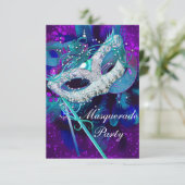 Invitation Bal masqué Teal Blue Purple Masques SML (Debout devant)