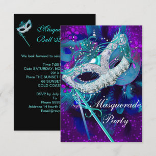 Invitation Bal masqué Teal Blue Purple Masques SML