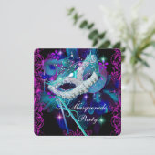 Invitation Bal masqué teal et violet (Debout devant)