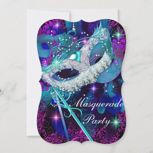 Invitation Bal masqué Teal & Purple (Devant)