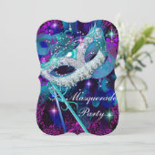 Invitation Bal masqué Teal & Purple (Debout devant)