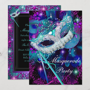 Invitation Bal masqué Teal & Violet