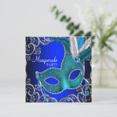 Invitation Bal royal et soirée masquée bleu sarcelle (Debout devant)