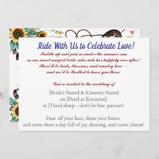 Invitation Balade d'été à Forever - Mariage de fille Bliss" (Devant / Derrière)