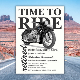 Invitation Balade en moto classique grise pour une fête de re