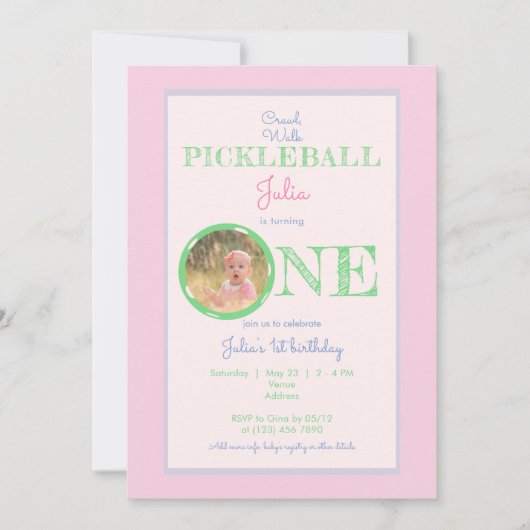 Invitation Balade en pintade rose Thème 1er anniversaire (Devant)