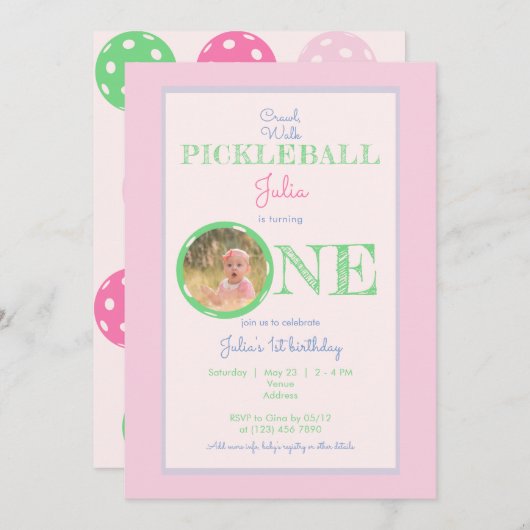 Invitation Balade en pintade rose Thème 1er anniversaire (Devant / Derrière)