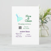 Invitation Balai nettoyant vert bleu gitter ajouter nom adres (Debout devant)
