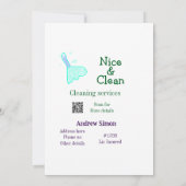 Invitation Balai nettoyant vert bleu gitter ajouter nom adres (Dos)