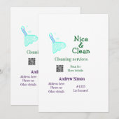 Invitation Balai nettoyant vert bleu gitter ajouter nom adres (Devant / Derrière)