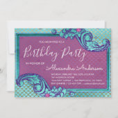 Invitation Balances turquoise bleu et mauve sirène fête d'ann (Devant)