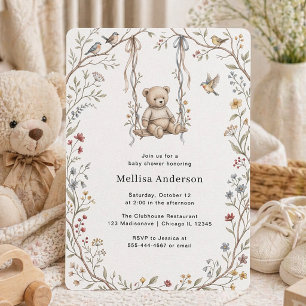 Invitation Balançoire d'ours à l'aquarelle fantaisiste pour u