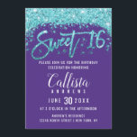Invitation Balayage blanc violet Aqua Parties scintillant ble<br><div class="desc">Cette conception unique et originale Sweet 16 invitation dispose de poussière de parties scintillant bleu aqua, à la fois moderne, girly et chic imprimé, avec typographie de parties scintillant de brosse personnalisée sur un arrière - plan simple violet. Cette invitation fantaisiste et séduisante saura séduire vos invités et sera le...</div>