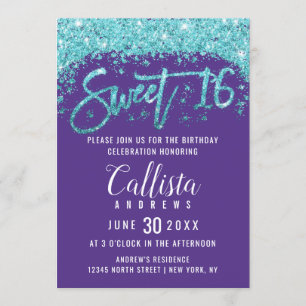 Invitation Balayage blanc violet Aqua Parties scintillant ble