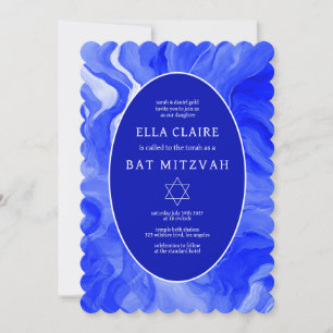 Invitation Balayage en marbre bleu Étoile de David Bar Bat mi