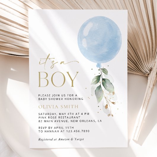 Invitation Balcon Bleu, Eucalyptus, Verdure, Baby shower