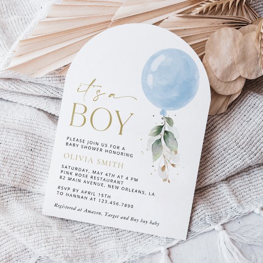 Invitation Balcon Bleu, Eucalyptus, Verdure, Baby shower