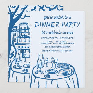 Invitation Balcon de dîner fantaisiste personnalisé dessiné à