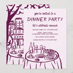 Invitation Balcon de dîner fantaisiste personnalisé dessiné à