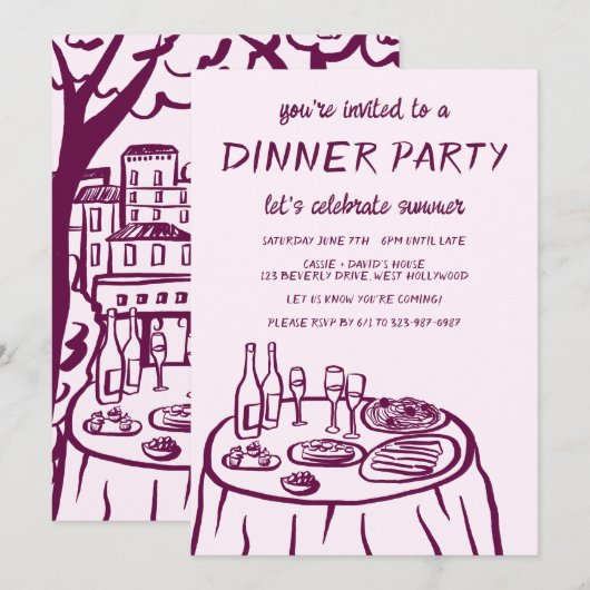 Invitation Balcon de dîner fantaisiste personnalisé dessiné à (Devant / Derrière)