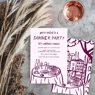 Invitation Balcon de dîner fantaisiste personnalisé dessiné à